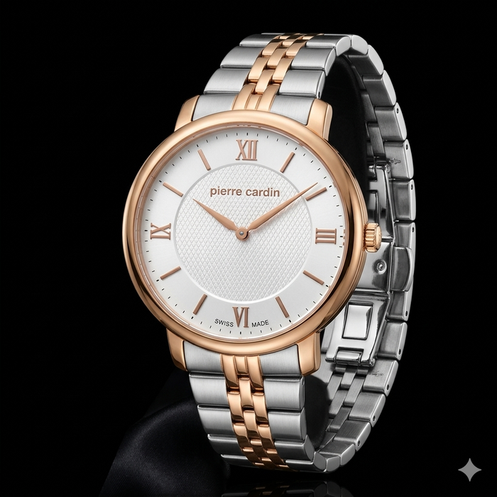 Pierre Cardin Uhr PC107431S08 Swiss Made - Luxus Herrenuhr Silber/Gold NEU