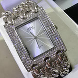 Damen Armbanduhr Elegant Rechteckig Quarz Silber mit Strasssteinen