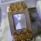 [Brand Name] Damen Uhr Rechteckig mit Strass – Elegante Quarz Armbanduhr in Gold & Silber