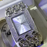 Damen Armbanduhr Elegant Rechteckig Quarz Silber mit Strasssteinen