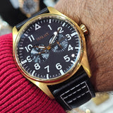 Vialux Herrenuhr Multifunktion,  Goldbeschichtet, Datum & Tag, #ÖZENSAAT