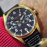 Vialux Herrenuhr Multifunktion,  Goldbeschichtet, Datum & Tag, #ÖZENSAAT