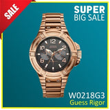 Guess Herrenuhr W0218G3 Rigor – Schwarzes Zifferblatt, Roségold Edelstahl