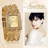 JewelryWe Damen Uhr Elegant Quarz Armbanduhr Rechteckig mit Strass & Panzerkette