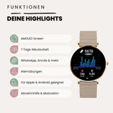 XCOAST Wellenoptik Smartuhr – 1,3" AMOLED, Wasserdicht, Puls, Blutsauerstoff, 7 Tage Akku