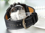 JewelryWe Herren Uhr, 3 Zeitzonen, Military-Stil, Oversized Quarz Uhr mit Lederarmband