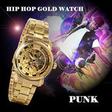 JewelryWe Herren Skelettmechanische Uhr – Goldfarbene Business Uhr mit Edelstahlarmband