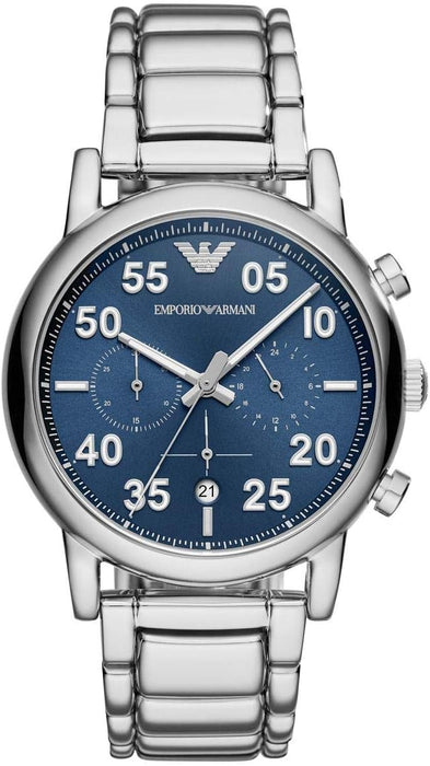 Emporio Armani Herrenuhr Chronograph Edelstahl blau