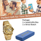 JewelryWe Herren Skelettmechanische Uhr – Goldfarbene Business Uhr mit Edelstahlarmband