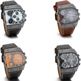 JewelryWe Herren Uhr mit 3 Zeitzonen – Militärische Sportuhr aus Leder – 4 Modelle
