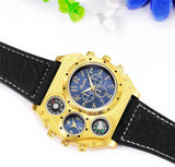 JewelryWe Herren Uhr Quarz Leder Kompass Thermometer Sportuhr mit Geschenkbox