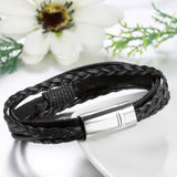 JewelryWe Herren Damen Lederarmband geflochtenes Wickelarmband mit Magnetverschluss – Schwarz Braun Silber