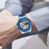 [Brand] Mechanische Uhr Herren - Skelett Design, Saphirglasboden, Blaues Zifferblatt