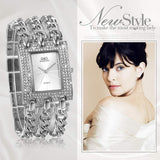 JewelryWe Damen Uhr Elegant Rechteckig Quarz Armbanduhr mit Strass und Panzerkette