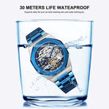 [Brand] Mechanische Uhr Herren - Skelett Design, Saphirglasboden, Blaues Zifferblatt