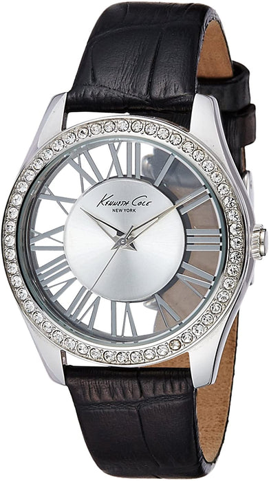 Kenneth Cole Damen-Uhr Lederarmband Silberfarbenes Zifferblatt