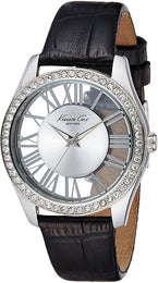 Kenneth Cole Damen-Uhr Lederarmband Silberfarbenes Zifferblatt