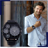 JewelryWe Herren Uhr Quarz Leder Kompass Thermometer Sportuhr mit Geschenkbox