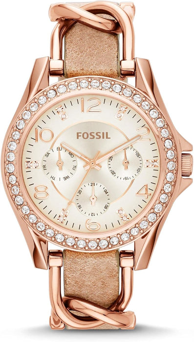 Fossil Damen Riley Uhr Roségold mit Zirkonia