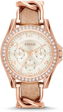 Fossil Damen Riley Uhr Roségold mit Zirkonia