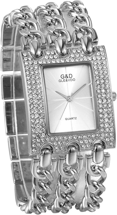 JewelryWe Damen Uhr Rechteckig mit Strass