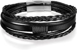 JewelryWe Herren Damen Lederarmband geflochtenes Wickelarmband mit Magnetverschluss – Schwarz Braun Silber