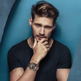 JewelryWe Herrenuhr mit 3 Zeitzonen – Lederarmband, Militär Stil, Quarz Uhr