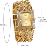 JewelryWe Damen Uhr Elegant Quarz Armbanduhr Rechteckig mit Strass & Panzerkette