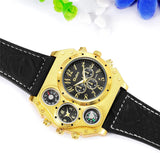 JewelryWe Herren Uhr Quarz Leder Kompass Thermometer Sportuhr mit Geschenkbox