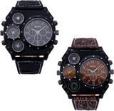 JewelryWe Herren Uhr Quarz Leder Kompass Thermometer Sportuhr mit Geschenkbox