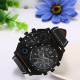 JewelryWe Herren Uhr Quarz Leder Kompass Thermometer Sportuhr mit Geschenkbox