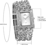 JewelryWe Damen Uhr Elegant Rechteckig Quarz Armbanduhr mit Strass und Panzerkette