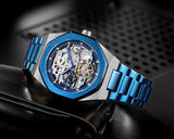 [Brand] Mechanische Uhr Herren - Skelett Design, Saphirglasboden, Blaues Zifferblatt