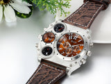 JewelryWe Herren Uhr Quarz Leder Kompass Thermometer Sportuhr mit Geschenkbox