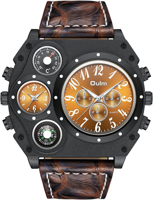 JewelryWe Herrenuhr Quarz Leder Kompass Design