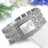 JewelryWe Damen Uhr Elegant Rechteckig Quarz Armbanduhr mit Strass und Panzerkette
