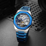 [Brand] Mechanische Uhr Herren - Skelett Design, Saphirglasboden, Blaues Zifferblatt