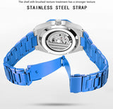 [Brand] Mechanische Uhr Herren - Skelett Design, Saphirglasboden, Blaues Zifferblatt