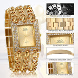 JewelryWe Damen Uhr Elegant Quarz Armbanduhr Rechteckig mit Strass & Panzerkette