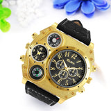 JewelryWe Herren Uhr Quarz Leder Kompass Thermometer Sportuhr mit Geschenkbox