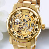JewelryWe Herren Skelettmechanische Uhr – Goldfarbene Business Uhr mit Edelstahlarmband