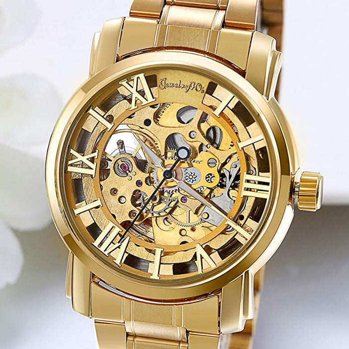 Herren Uhr – Mechanisch Skelett Edelstahl Goldfarben