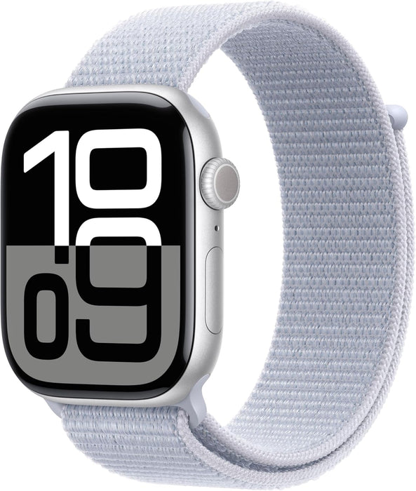 Apple Watch Series 10 Aluminium Silber mit Sport Loop Blau