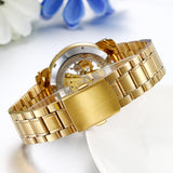 JewelryWe Herren Skelettmechanische Uhr – Goldfarbene Business Uhr mit Edelstahlarmband