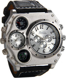 JewelryWe Herren Uhr Quarz Leder Kompass Thermometer Sportuhr mit Geschenkbox