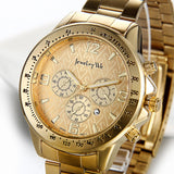 JewelryWe Herren Uhr, Skelettmechanische Uhr mit Edelstahlarmband, Goldfarben