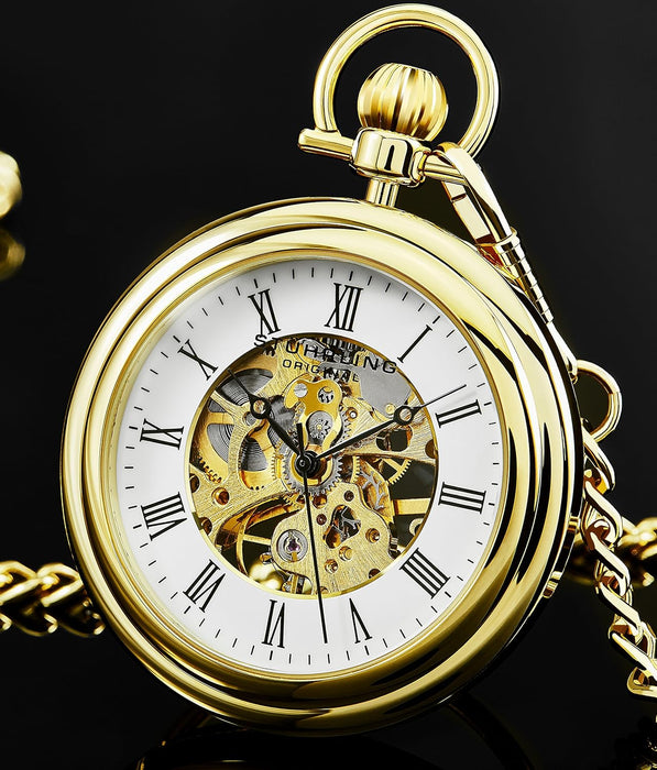 Stuhrling Original Taschenuhr – Mechanische Herrenuhr mit Vergoldung