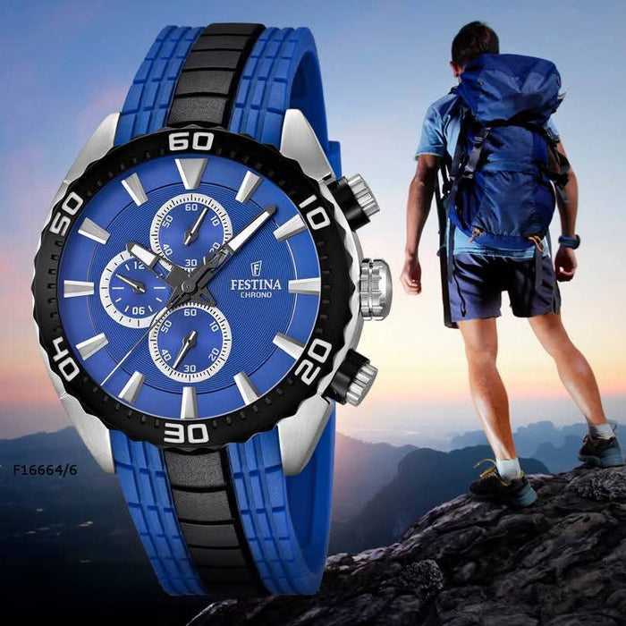 Festina Herrenuhr Chronograph Blau – Edelstahlgehäuse