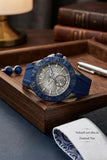 GUESS Herrenuhr Armbanduhr Blau Silber Silikon Sportlich Chrono Optik 100m