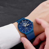 Herrenuhr Schwarz Minimalistisch – Edelstahl Quarz Uhr mit Datumsanzeige